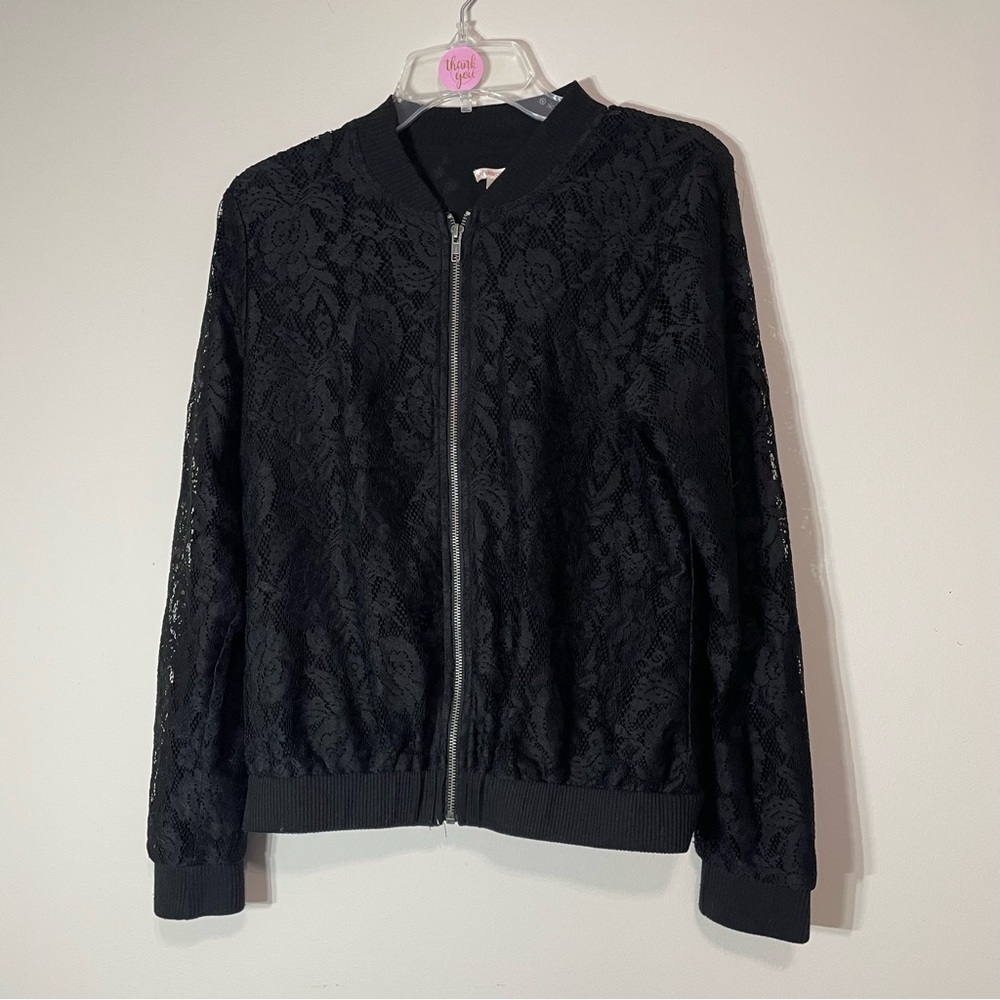 Xhilaration Black Sheer Lace Bomber Jacket‎ ~ Size Medium
